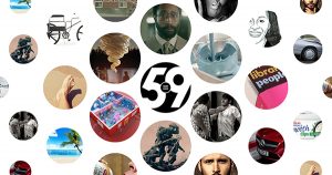 An image of Agency59's new website's home page: a circular logo surrounded by multiple of circular images of the projects Agency59 has done.