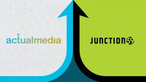 An allustraion of two arrows coming together from each side of the image. The actualmedia and Junction59 logo are shown on each side of the arrows.